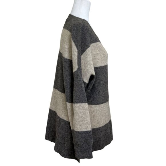 Vince Striped Sweater Wool Yak Hair Sweater Tunic Gray Cream Women Size S - Picture 2 of 8